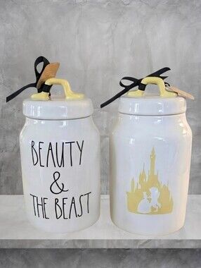 NEW Rae Dunn Disney Beauty & The Beast Double Sided Canister/Cookie Jar